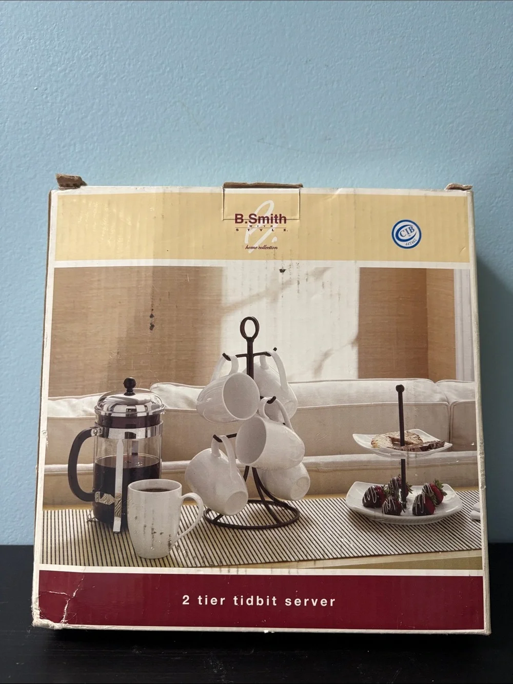Vintage NIB B. Smith with Style Home Collection White Black 2 Tier Tidbit Server